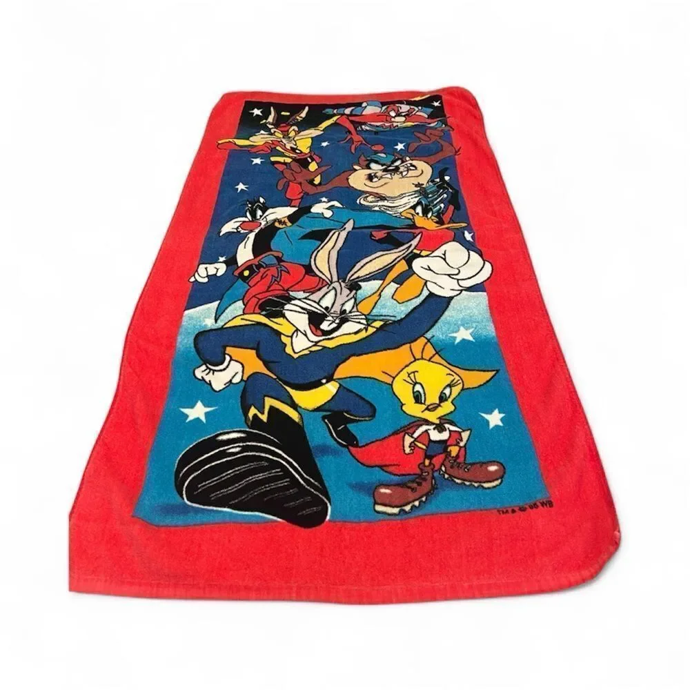 Vintage 1995 Warner Bros. Looney Tunes Red and Blue Beach Towel EVC